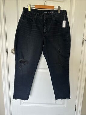 NWT Women’s Old Navy Black High-Rise Straight Jeans Petite Distressed Raw Hem 14